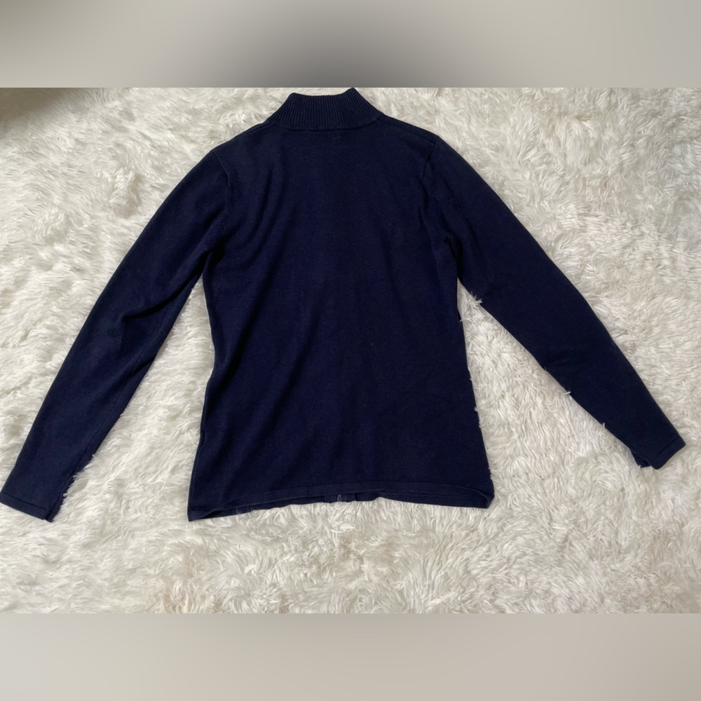 Belldini Mob Wife Bling Studded Y2K Preppy Rhinestone Zip Up Sweater Navy Blue M - Picture 9 of 9